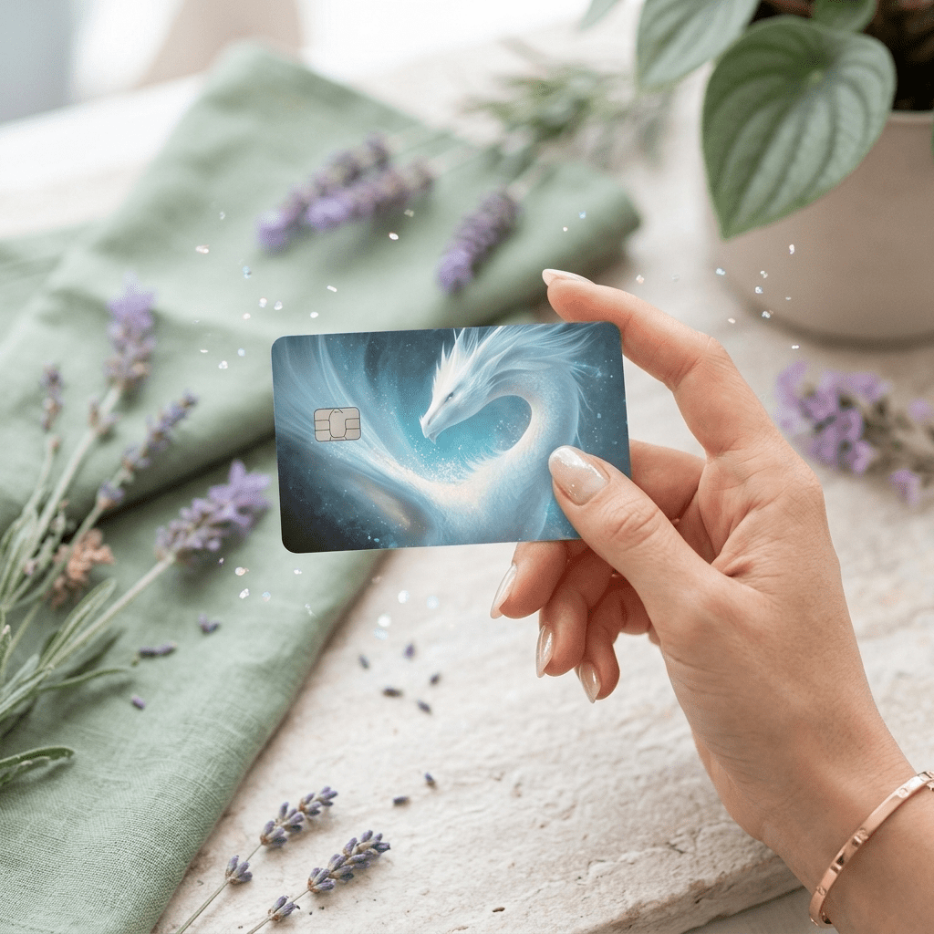 Celestial Ice Dragon Debit Card Skin | Ethereal Blue Fantasy Card Cover by The Sticker Era