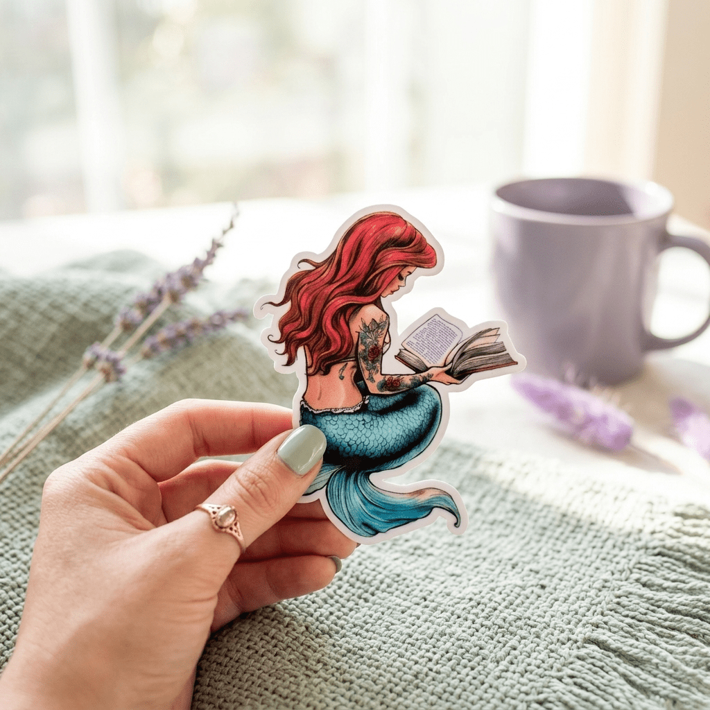 Pastel Mermaid Reading Sticker – Bookish Fantasy Vinyl Decal – Sticker Era by The Sticker Era