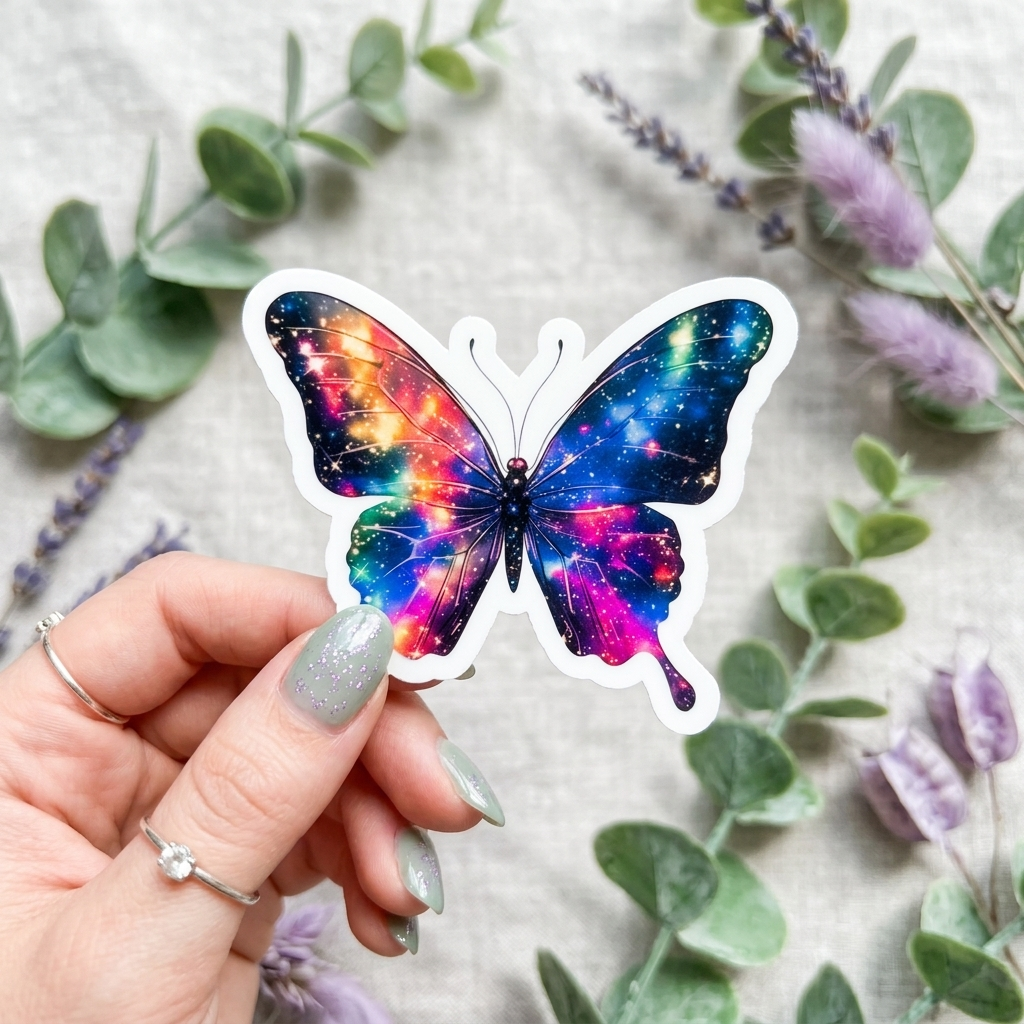 Holographic Galaxy Butterfly Sticker – Celestial Vinyl Decal – Sticker Era by The Sticker Era