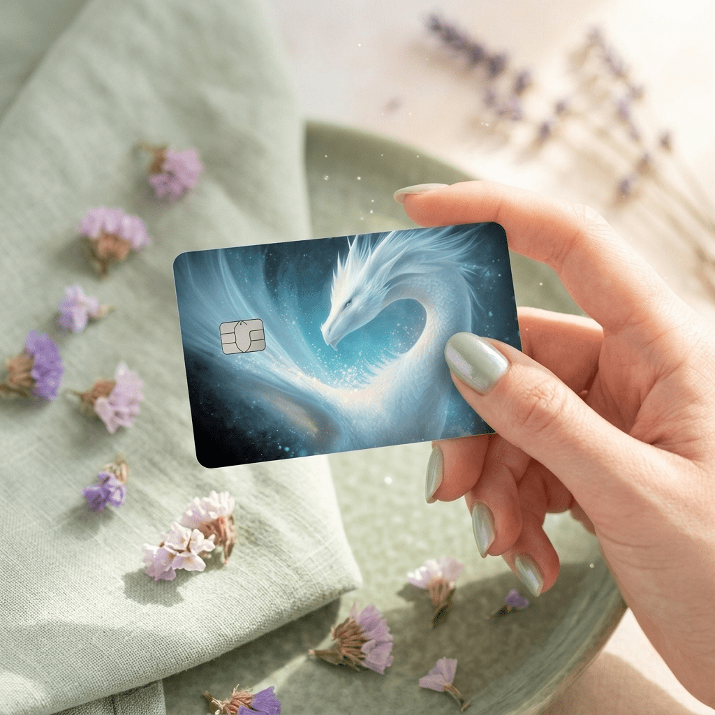 Celestial Ice Dragon Debit Card Skin | Ethereal Blue Fantasy Card Cover by The Sticker Era