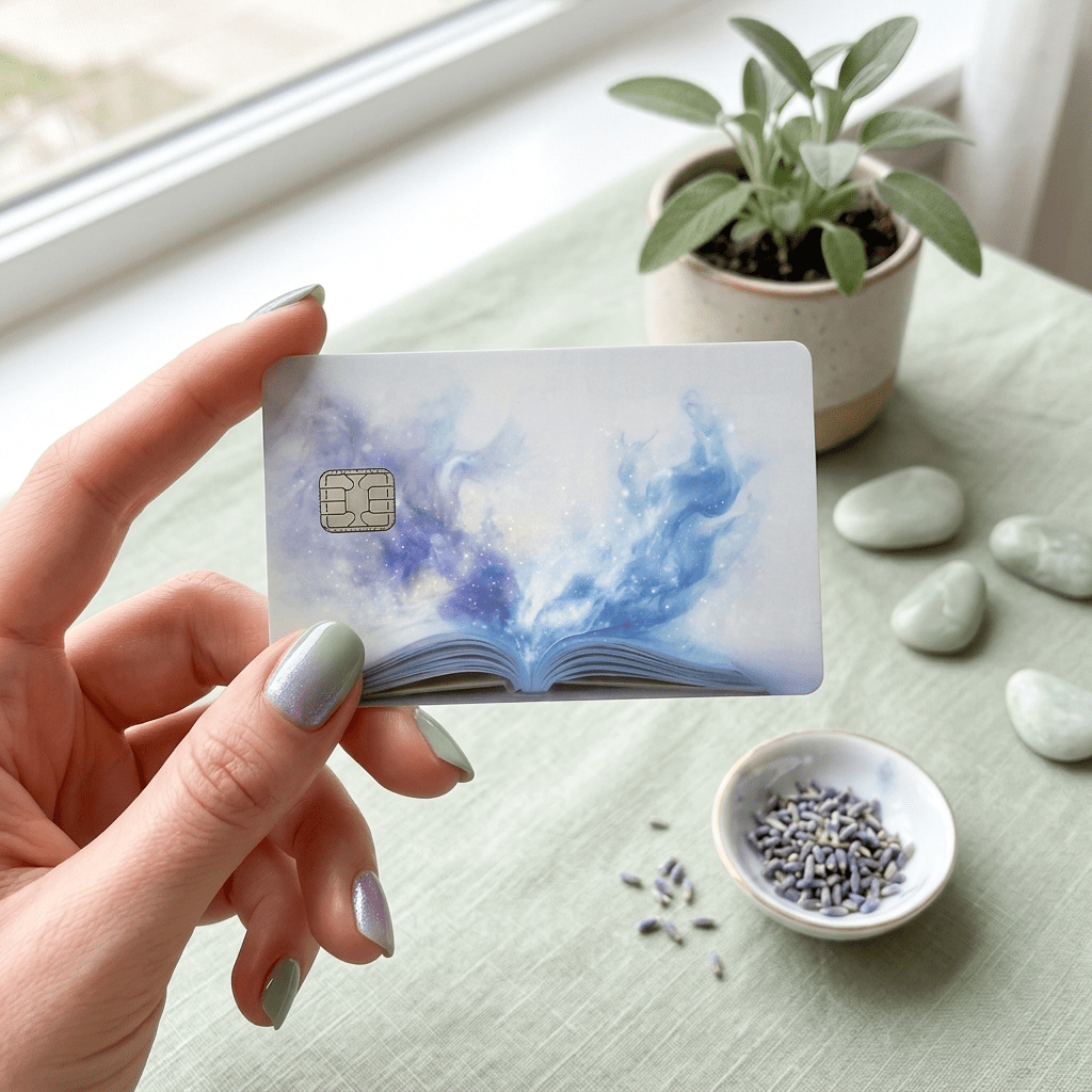 Galaxy Mist Open Book Debit Card Skin – Fantasy Reader Card Cover – Sticker Era by The Sticker Era
