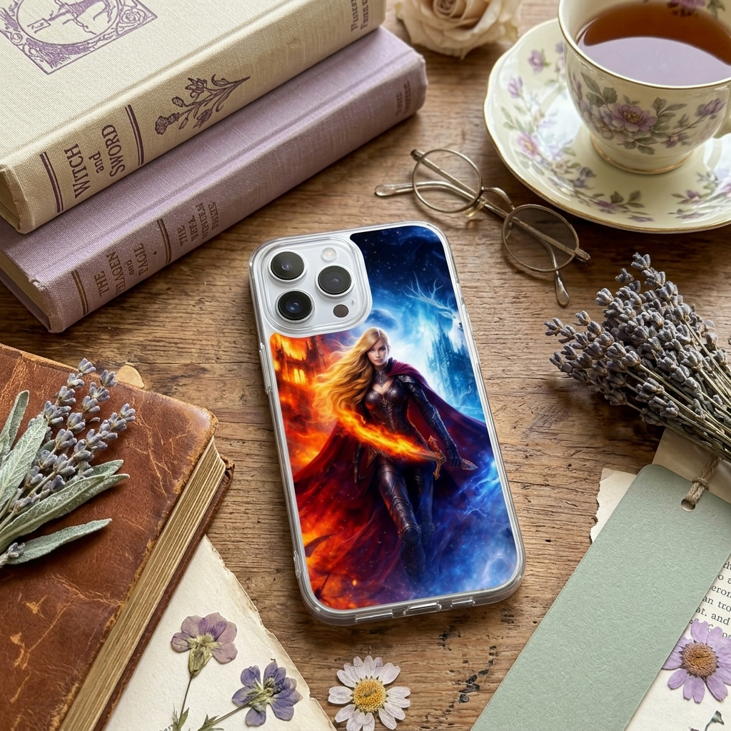 Fire & Ice Warrior Goddess Phone Insert | Fantasy iPhone Art – Sticker Era by The Sticker Era