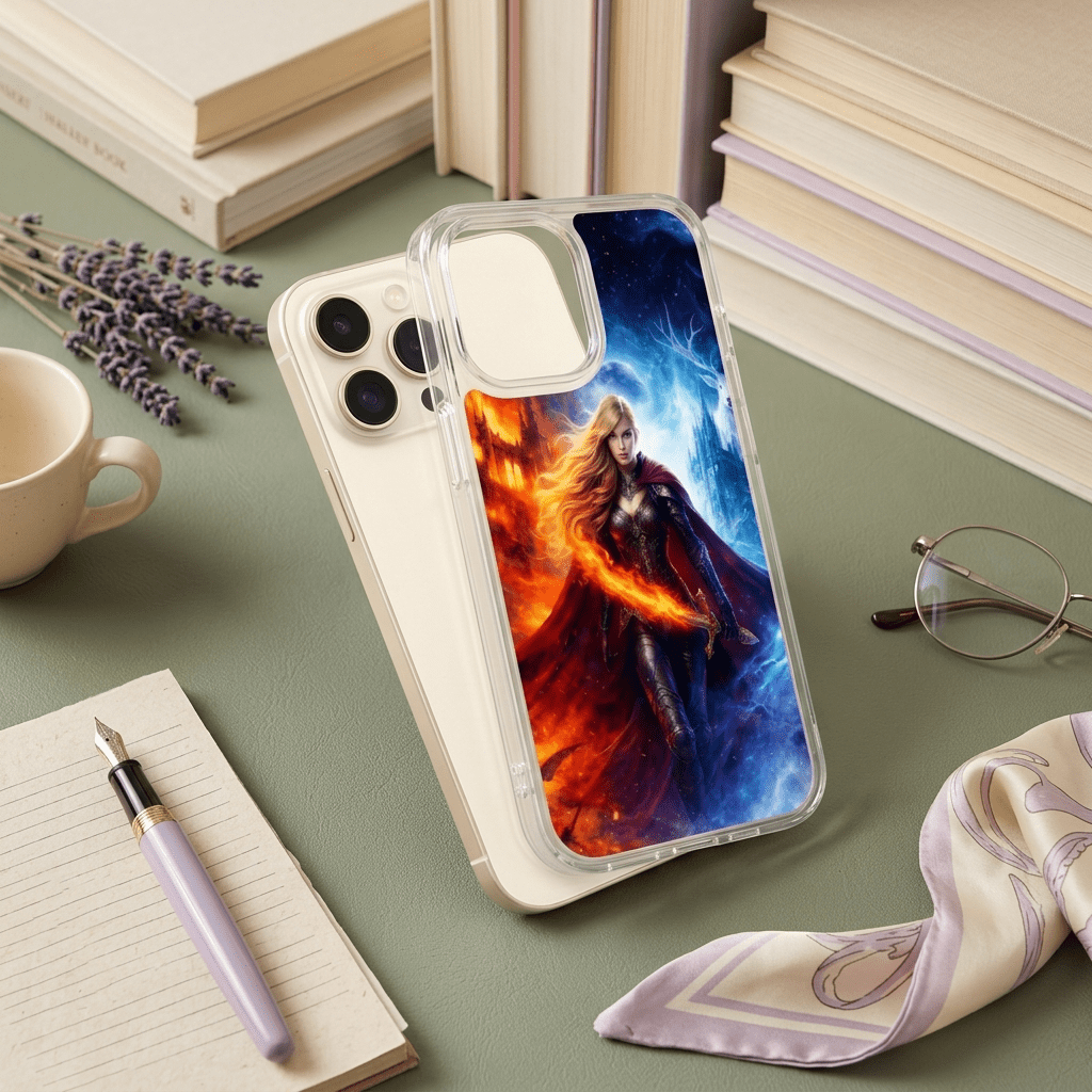 Fire & Ice Warrior Goddess Phone Insert | Fantasy iPhone Art – Sticker Era by The Sticker Era