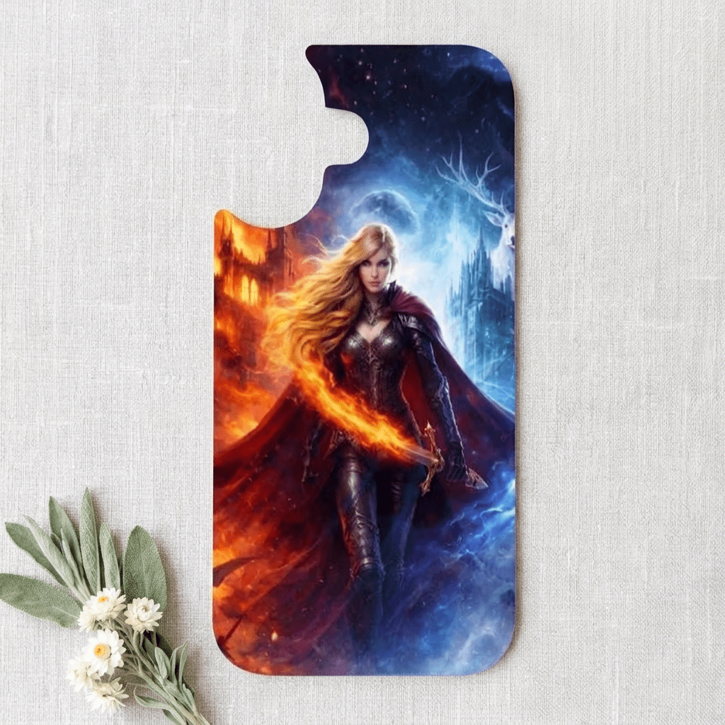 Fire & Ice Warrior Goddess Phone Insert | Fantasy iPhone Art – Sticker Era by The Sticker Era