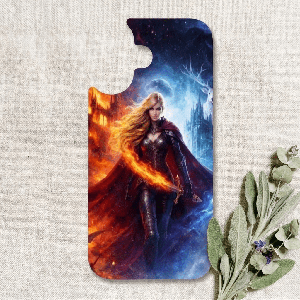 Fire & Ice Warrior Goddess Phone Insert | Fantasy iPhone Art – Sticker Era by The Sticker Era
