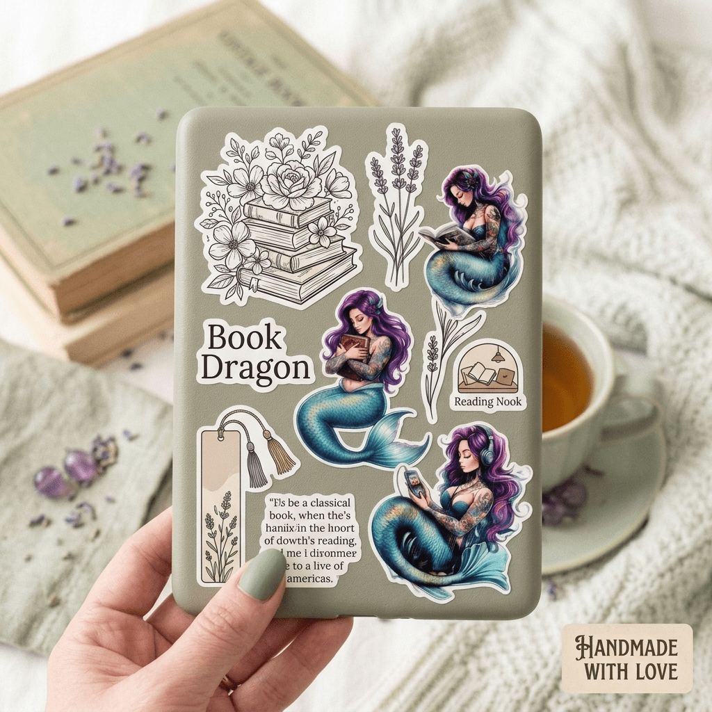Purple Mermaid Sticker Pack – Tattooed Bookish Siren Decals – Sticker Era by The Sticker Era