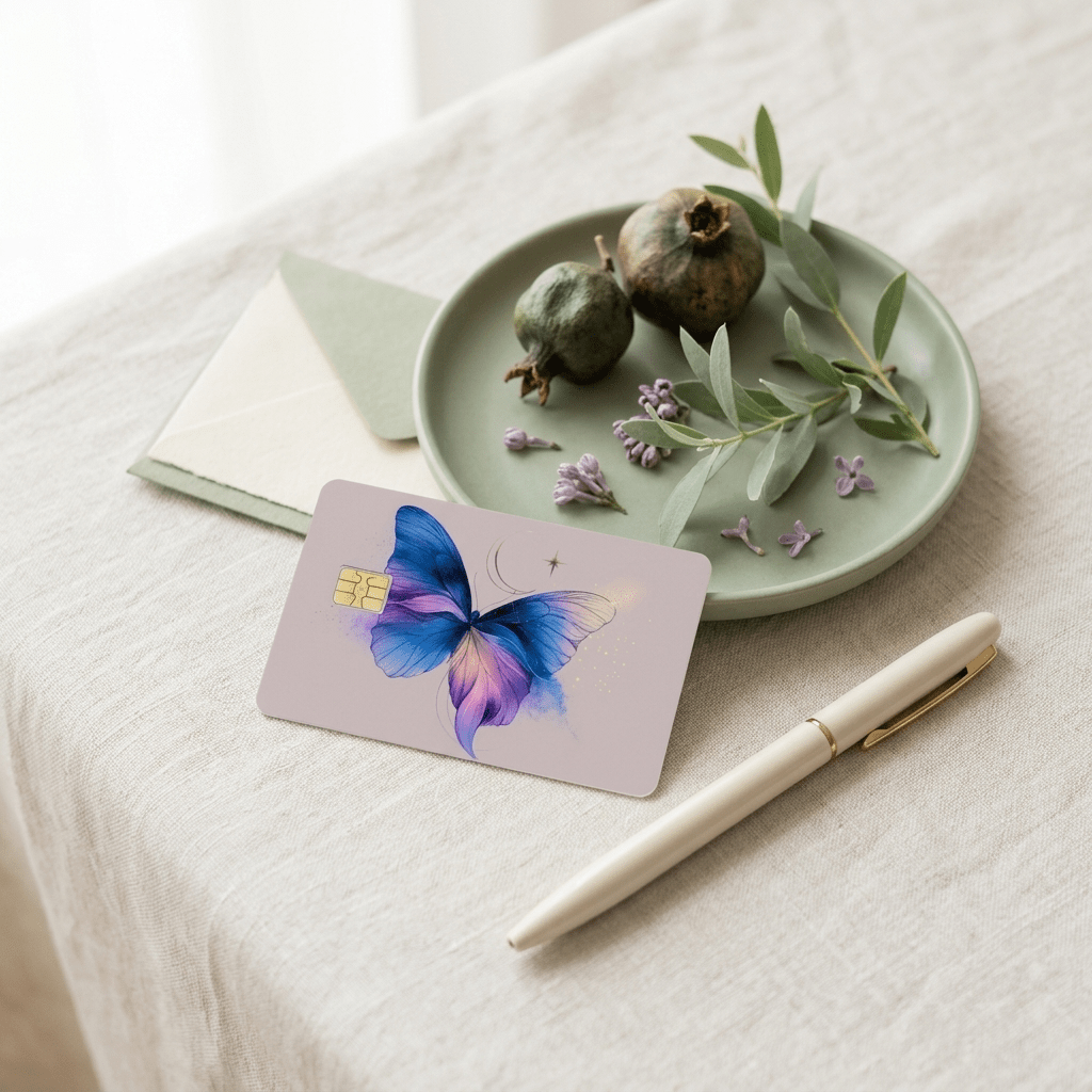 Celestial Butterfly Card Skin – Purple Butterfly Debit Card Skin – Sticker Era by The Sticker Era