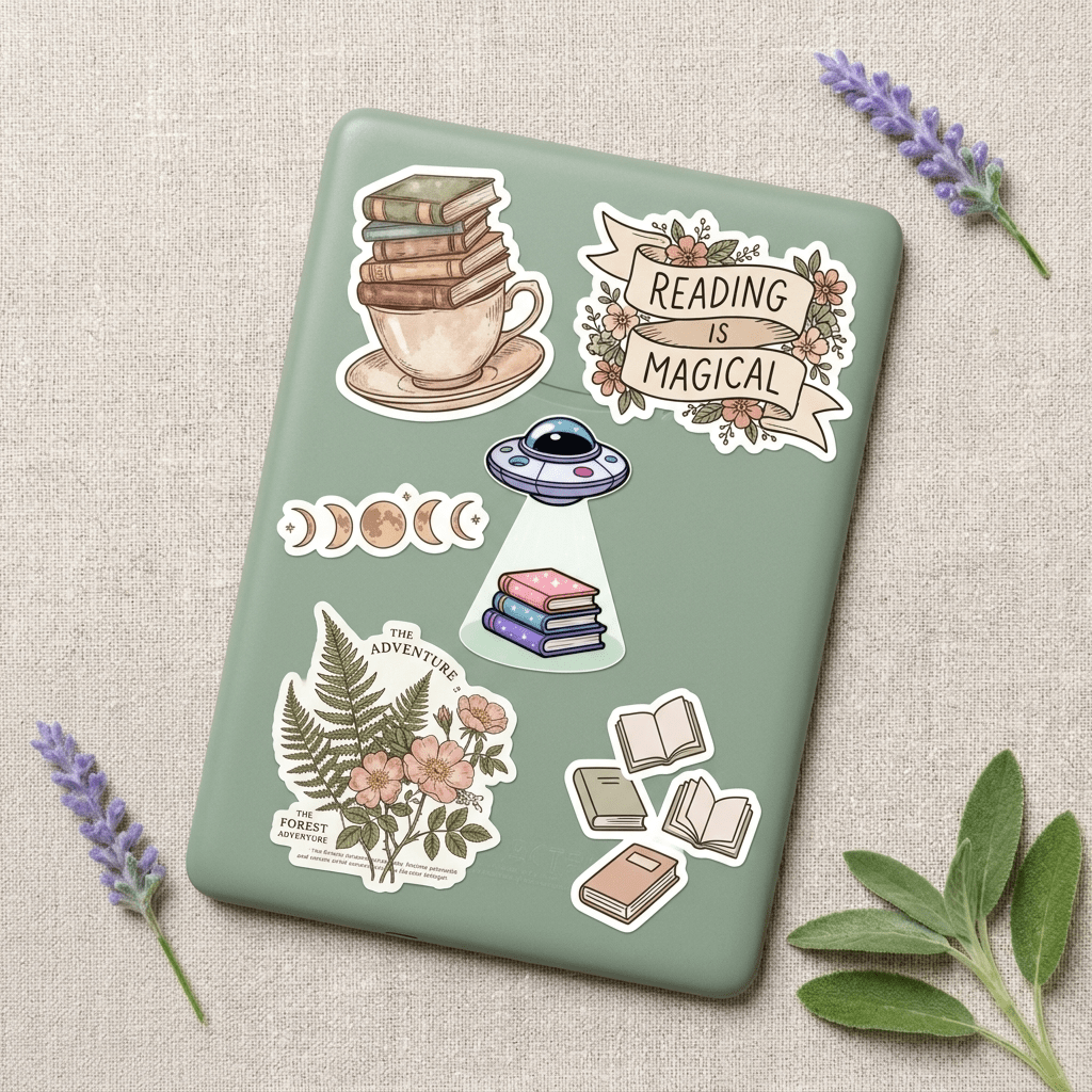 UFO Book Abduction Sticker – Pastel Alien Bookish Decal – Sticker Era by The Sticker Era