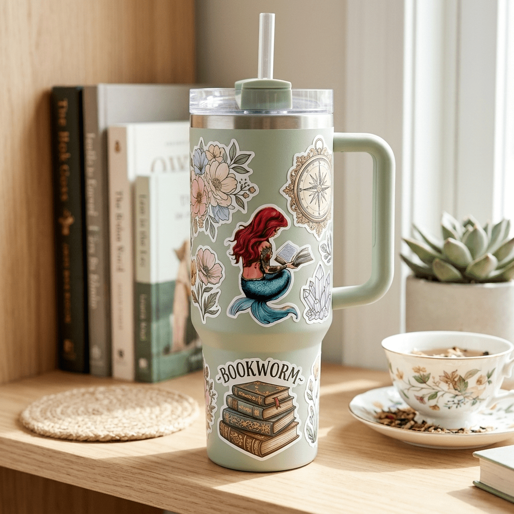 Pastel Mermaid Reading Sticker – Bookish Fantasy Vinyl Decal – Sticker Era by The Sticker Era