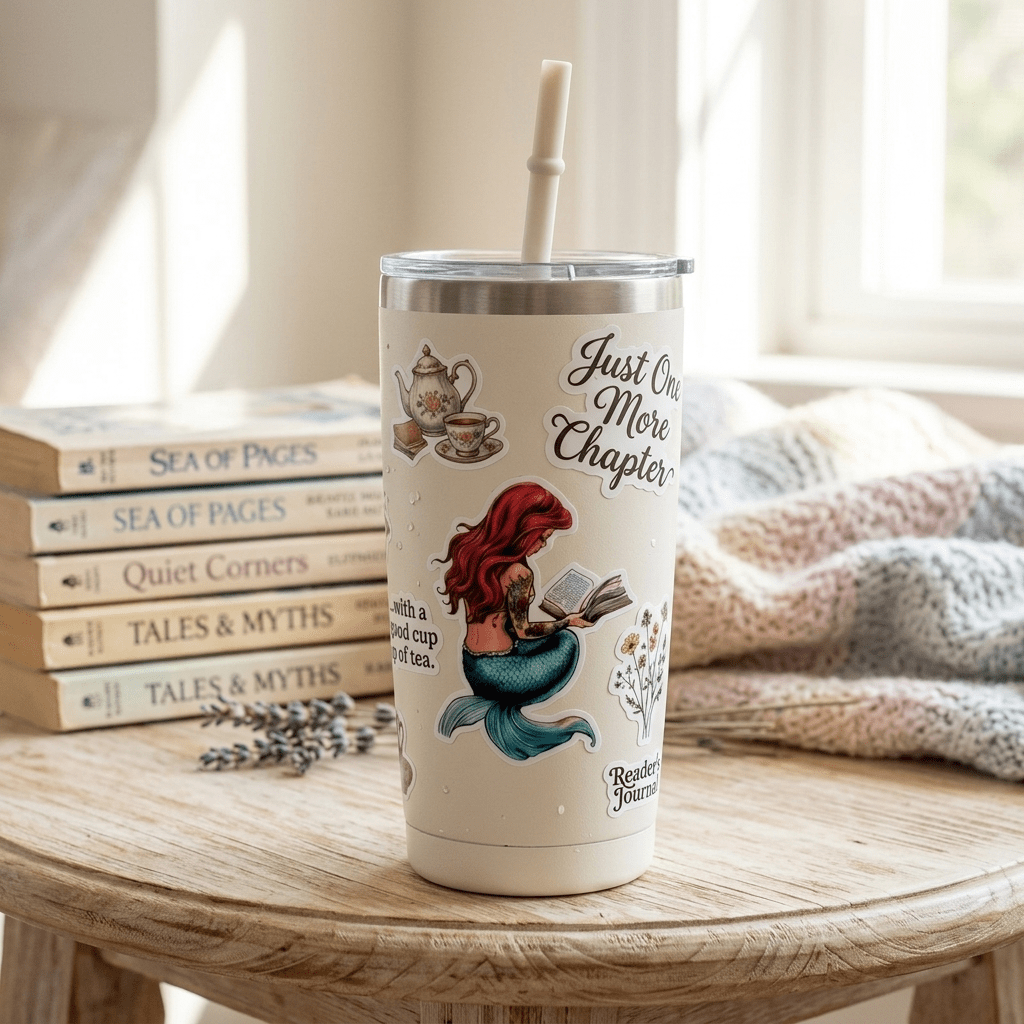 Pastel Mermaid Reading Sticker – Bookish Fantasy Vinyl Decal – Sticker Era by The Sticker Era
