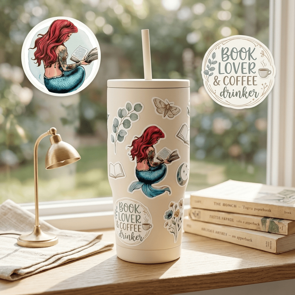 Pastel Mermaid Reading Sticker – Bookish Fantasy Vinyl Decal – Sticker Era by The Sticker Era