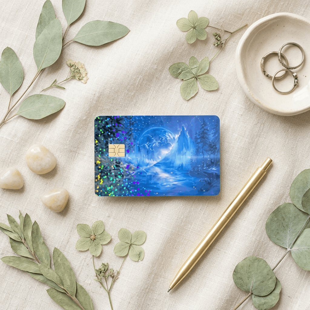 Holographic Mountain Card Skin – Mystic Nature Debit Card Skin – Sticker Era by The Sticker Era