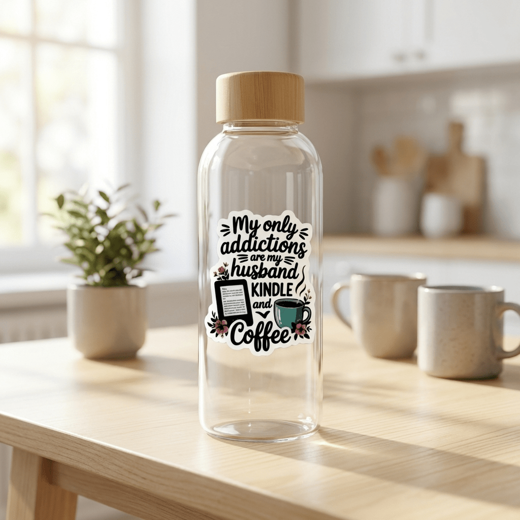 Husband, Kindle & Coffee Sticker | Bookish Reading Addict Humor Vinyl Decal by The Sticker Era