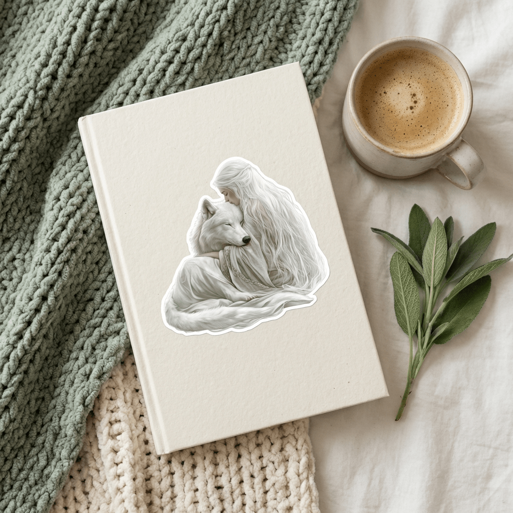 Girl Reading With Wolf Sticker | Fantasy Companion Vinyl Decal by The Sticker Era