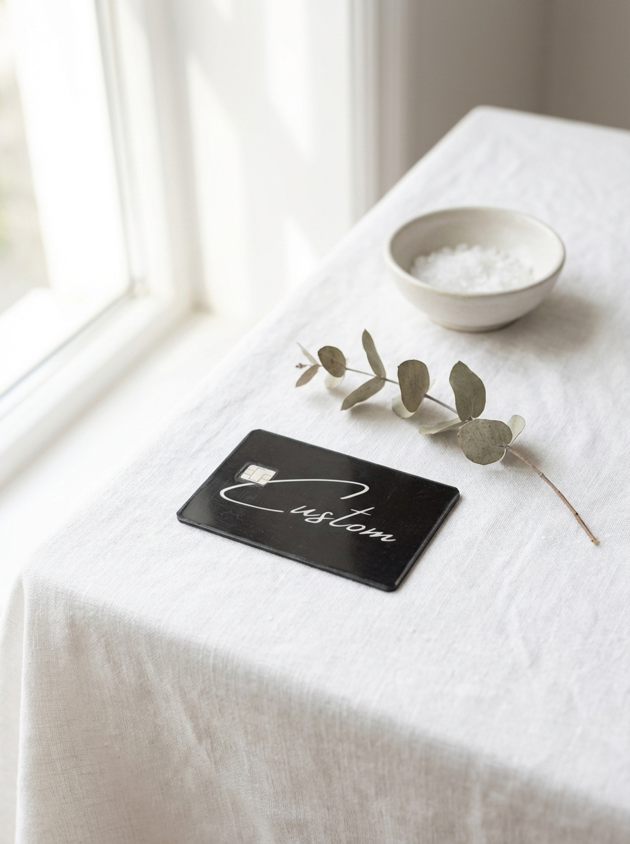 Custom designed debit card cover example showing waterproof finish