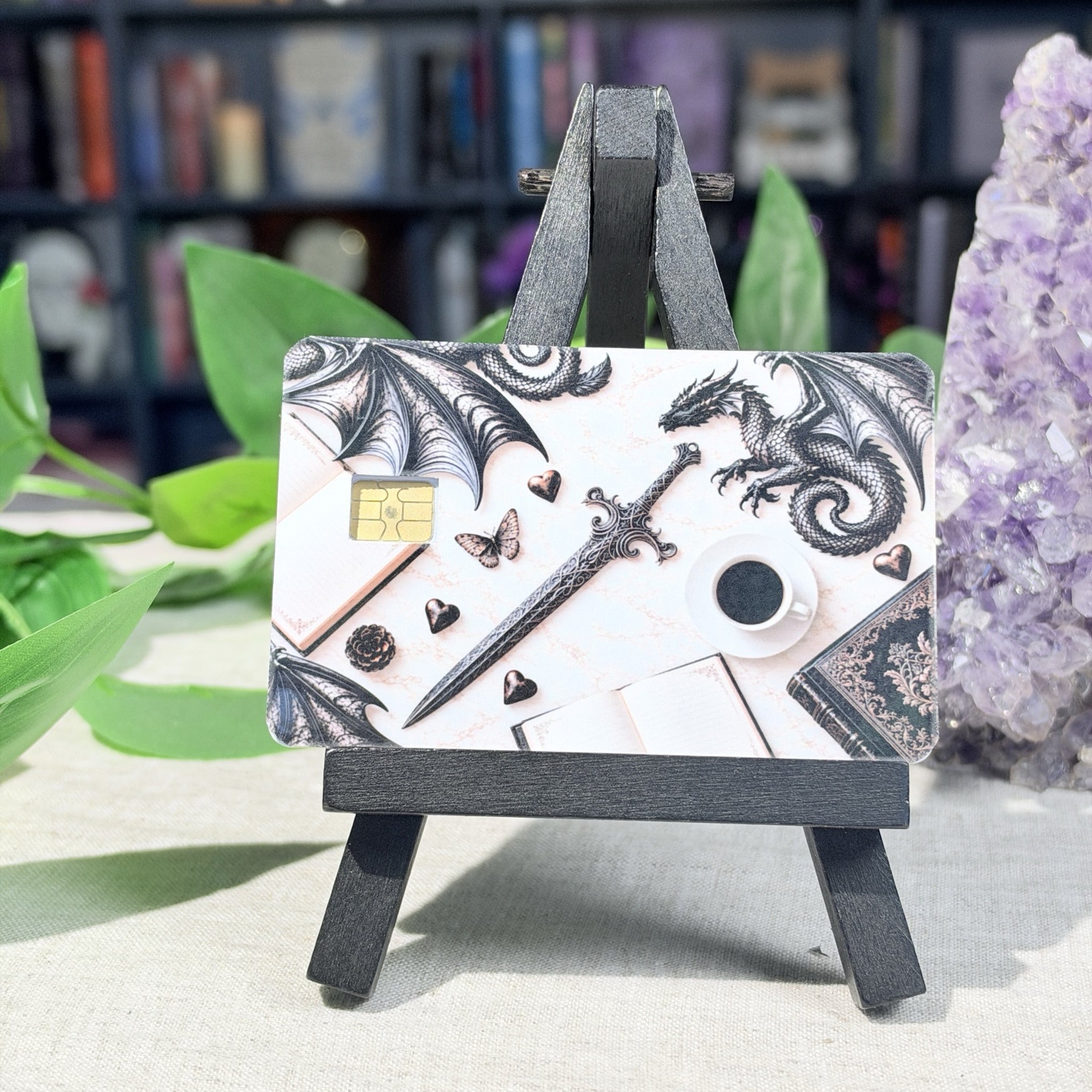 Dark Romance Dragon Card Skin – Black & White Hearts & Sword Debit & Credit Card Sticker by The Sticker Era