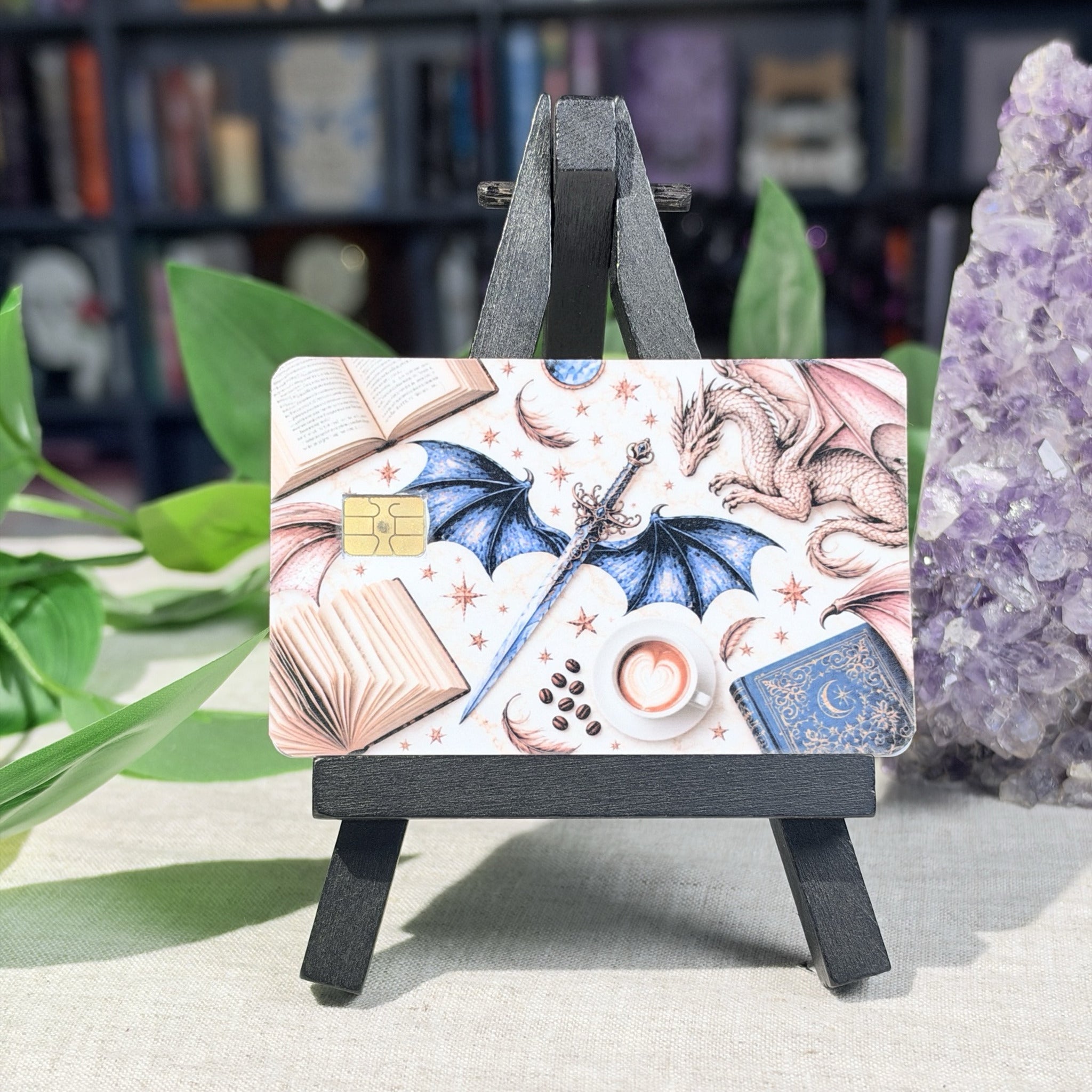 Dragon Wings Card Skin – Blue Wings, Sword & Latte Debit & Credit Card Sticker by The Sticker Era