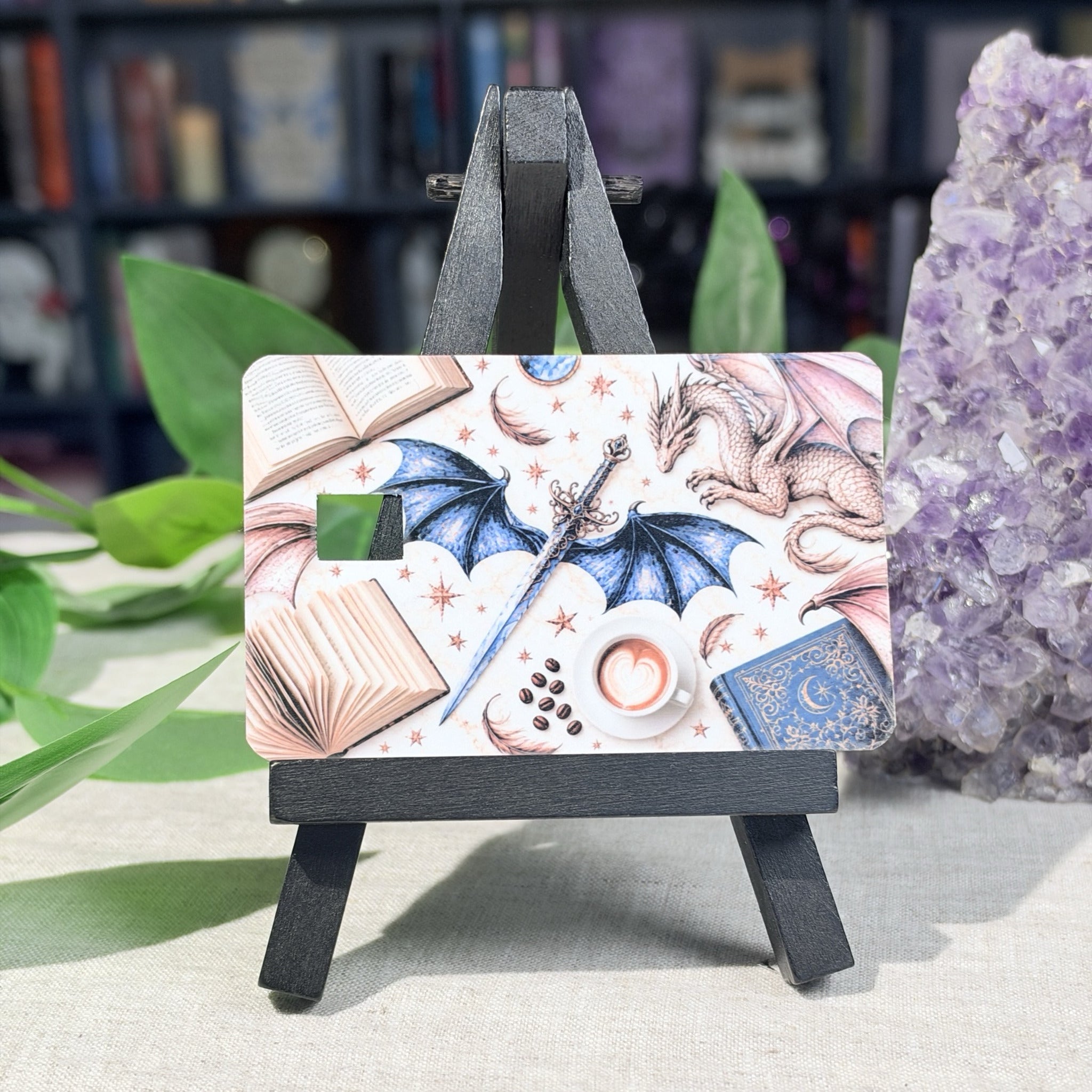 Dragon Wings Card Skin – Blue Wings, Sword & Latte Debit & Credit Card Sticker by The Sticker Era