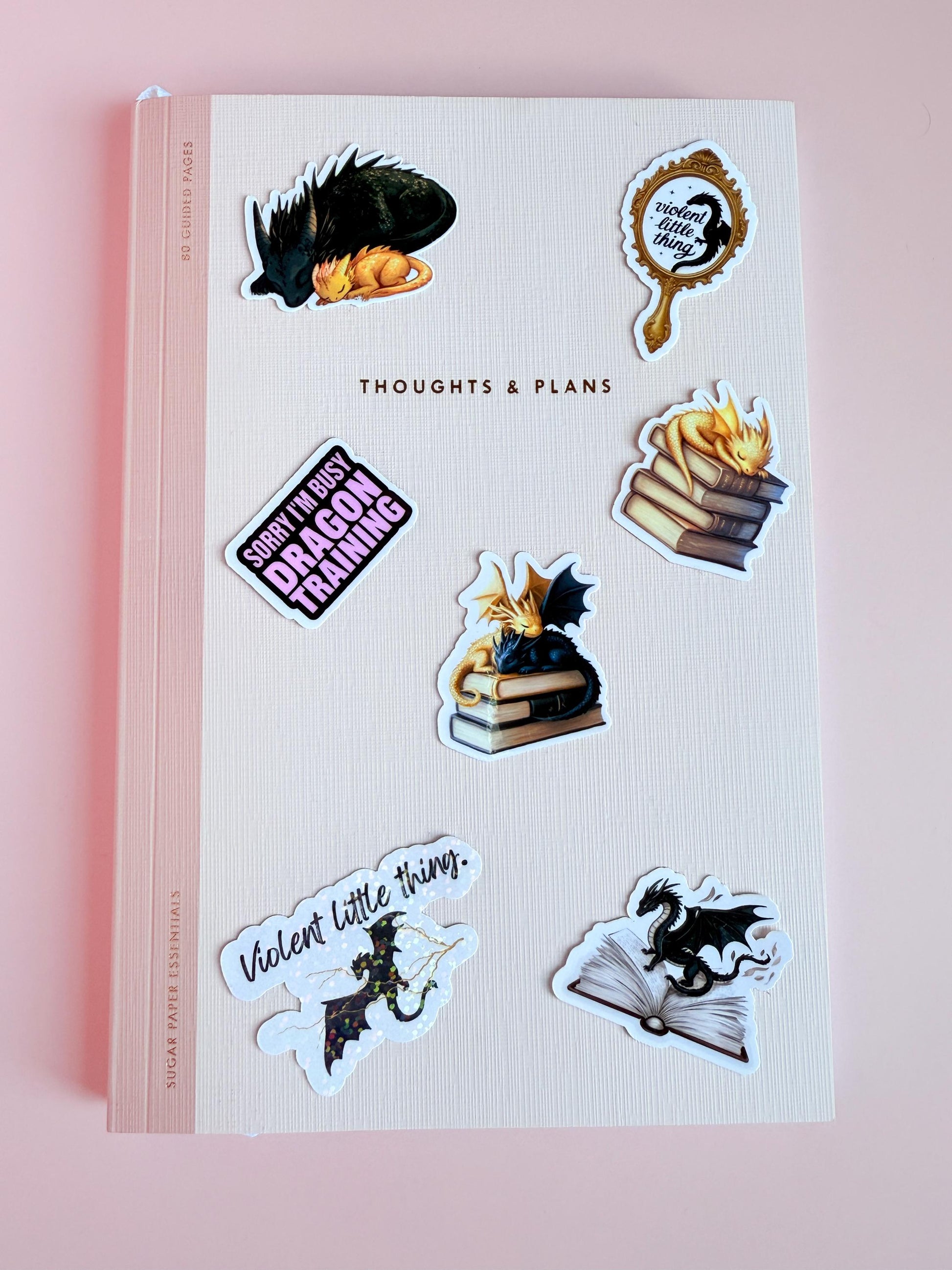 Fantasy dragon sticker bundle with 7 waterproof vinyl stickers for romantasy book lovers - cute dragons, Fourth Wing quotes, bookish gift pack
