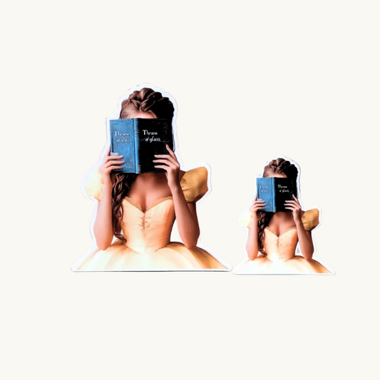 Belle reading Throne of Glass bookish fantasy vinyl sticker - Disney princess booktok crossover decal`