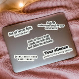 Empowerment sticker bundle on a water bottle and laptop by The Sticker Era