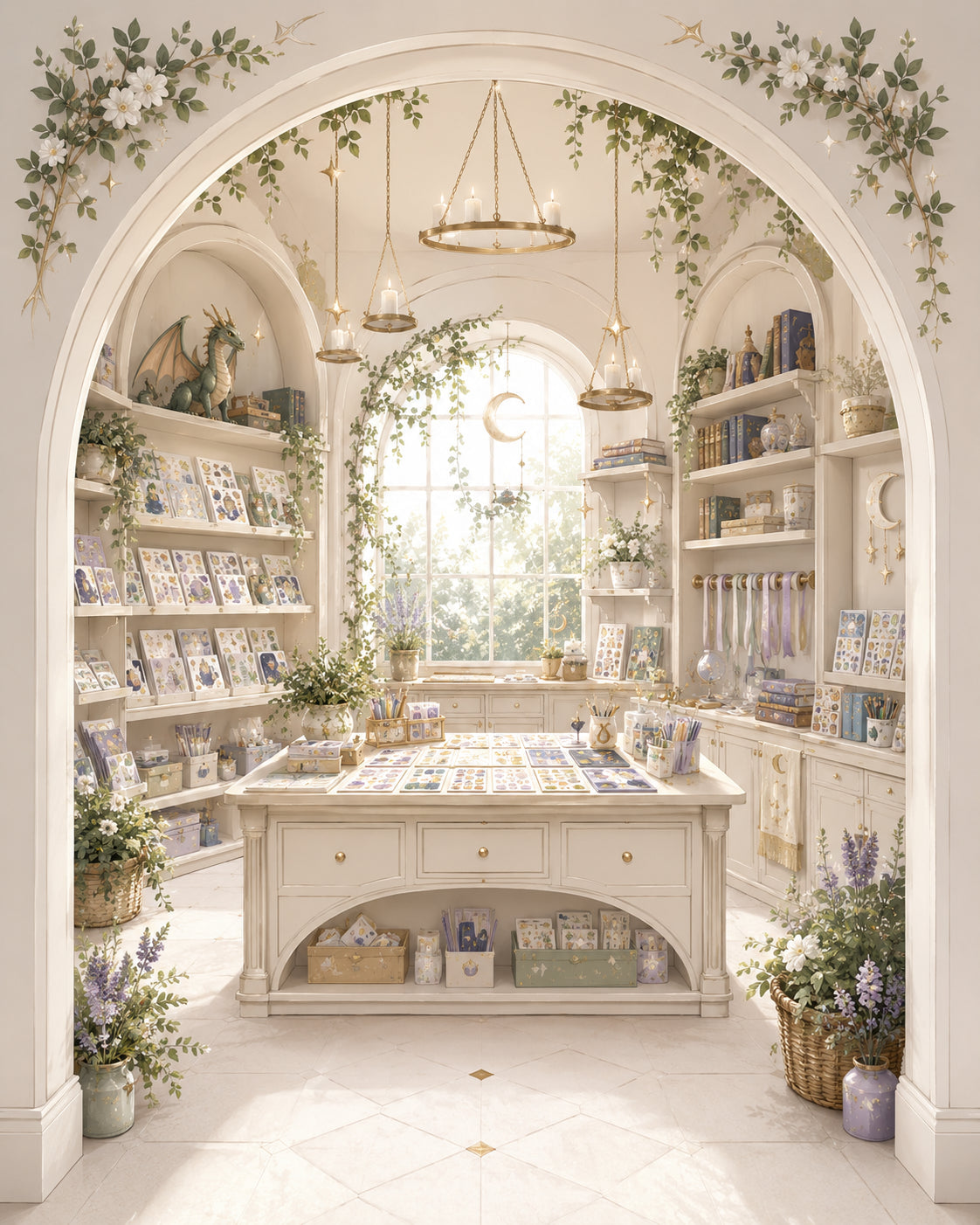 An arched doorway into a bright, magical sticker studio — The Sticker Shoppe