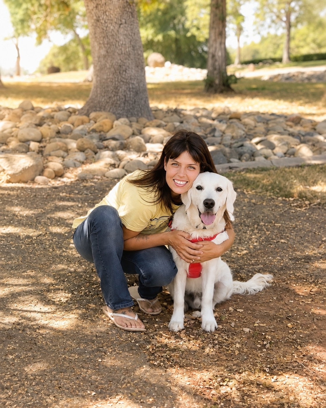 Alex from The Sticker Era with her golden retriever Xaden at the park