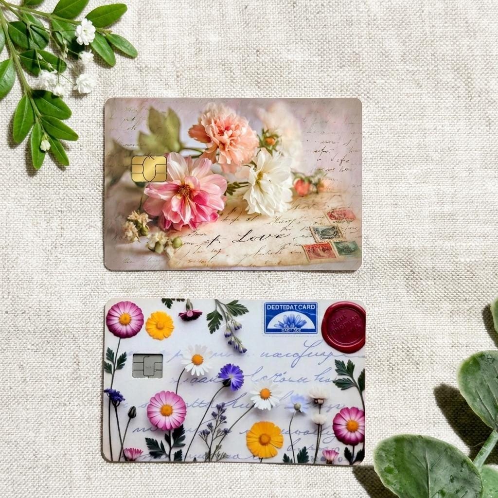 Floral Card Skin Set – 2 Vintage Botanical Debit & Credit Card Stickers by The Sticker Era