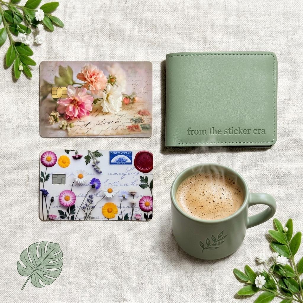 Vintage dahlia love letter card skin and wildflower wax seal card skin by The Sticker Era