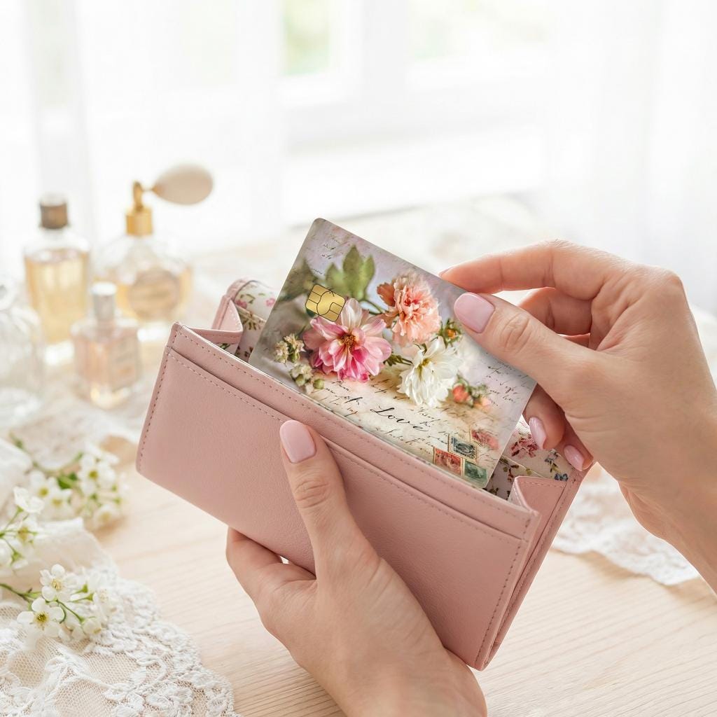 Floral card skin sizing and application, fits any standard card, by The Sticker Era