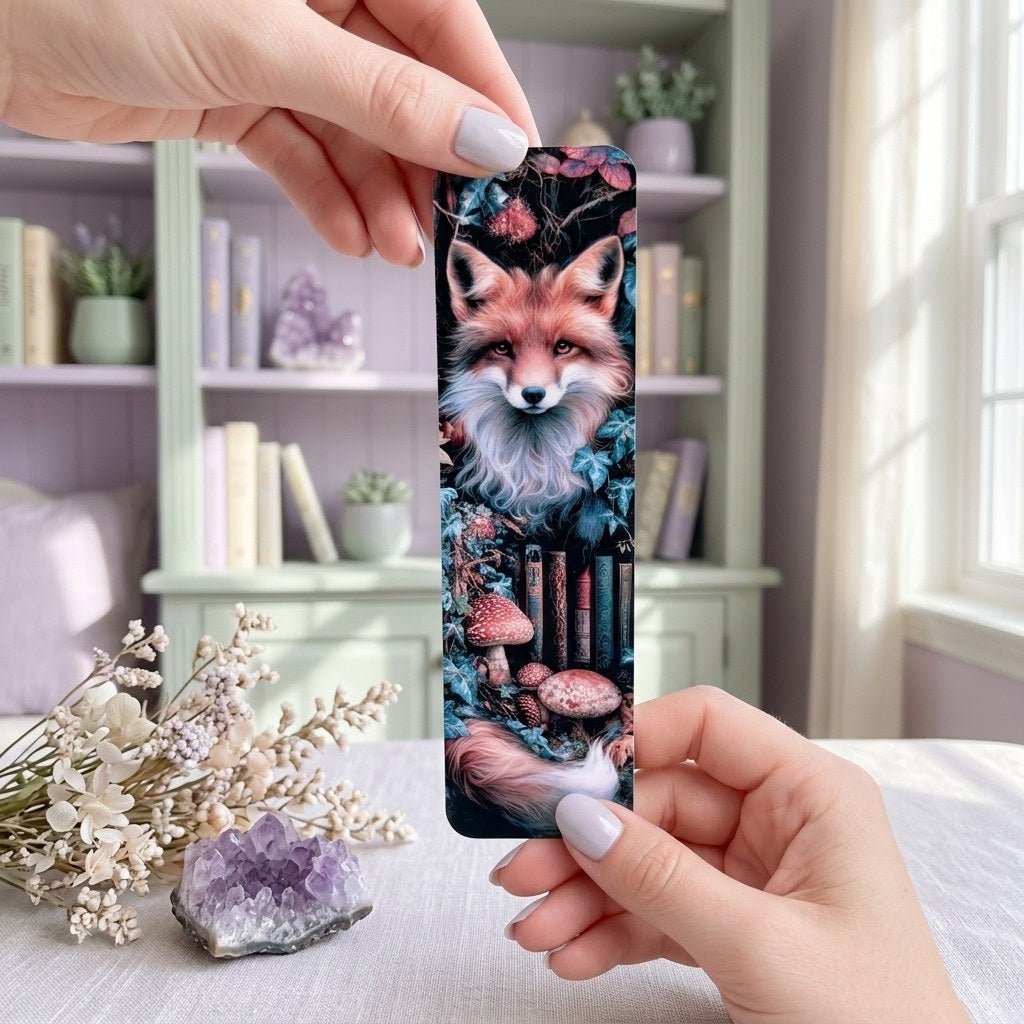 Fox Bookmark – Mushroom Forest Laminated Page Marker by The Sticker Era