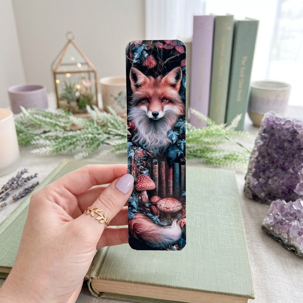 Fox Bookmark – Mushroom Forest Laminated Page Marker by The Sticker Era