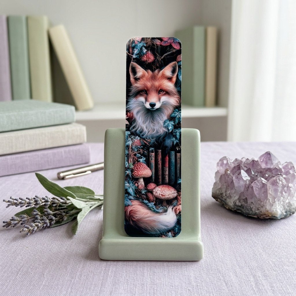 Fox Bookmark – Mushroom Forest Laminated Page Marker by The Sticker Era