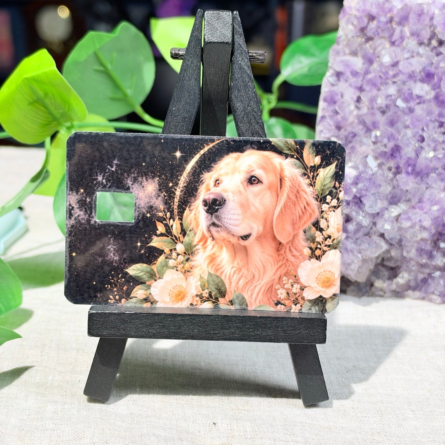 Golden Retriever Card Skin – Moonlit Floral Dog Portrait Debit & Credit Card Sticker by The Sticker Era