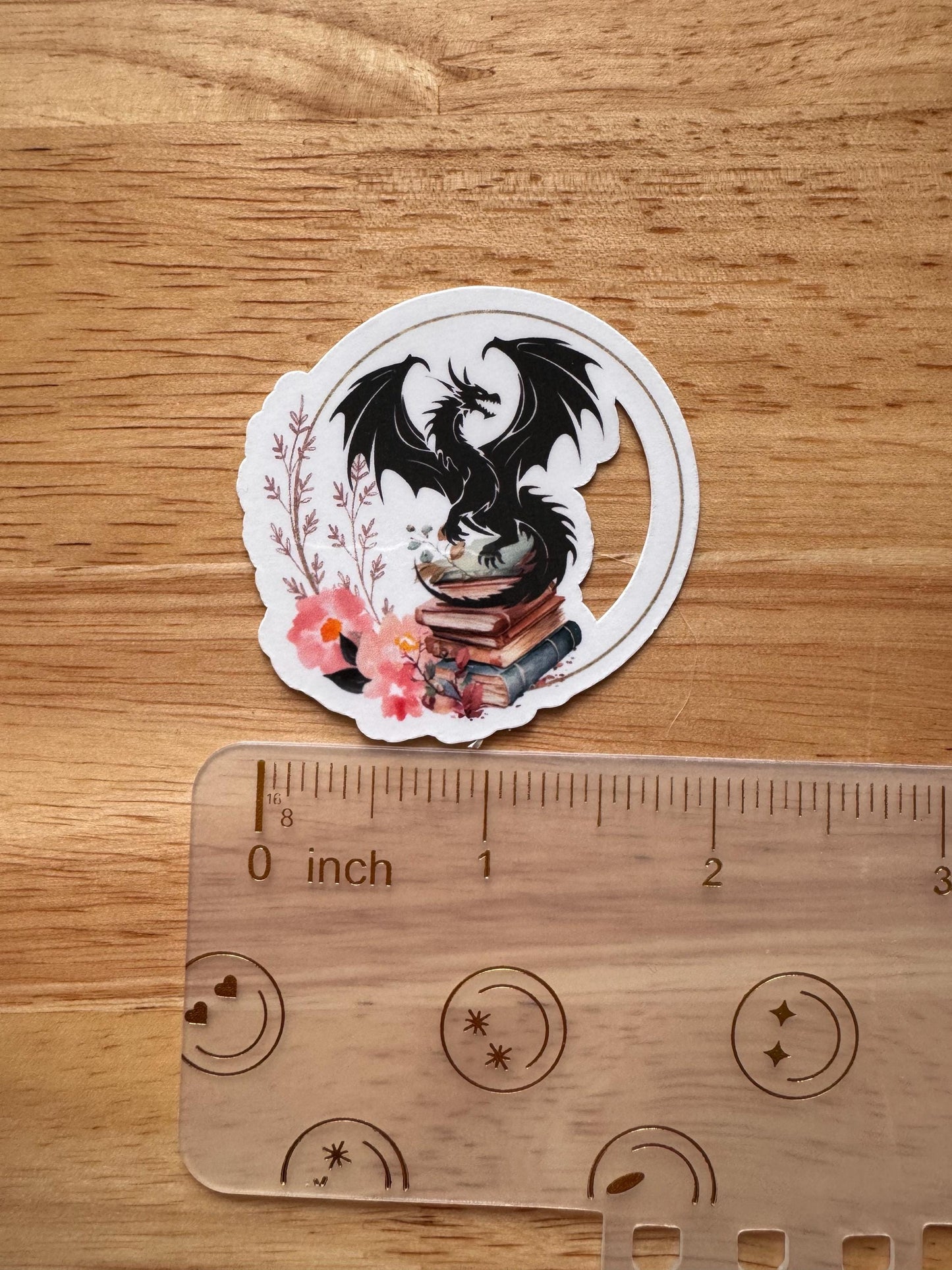 Black Dragon on Books Vinyl Sticker | Fantasy Book Lover Decal | Floral Dragon Laptop Sticker | Majestic Literary Reader Gift | Dark Academia Accessory - The Sticker Era