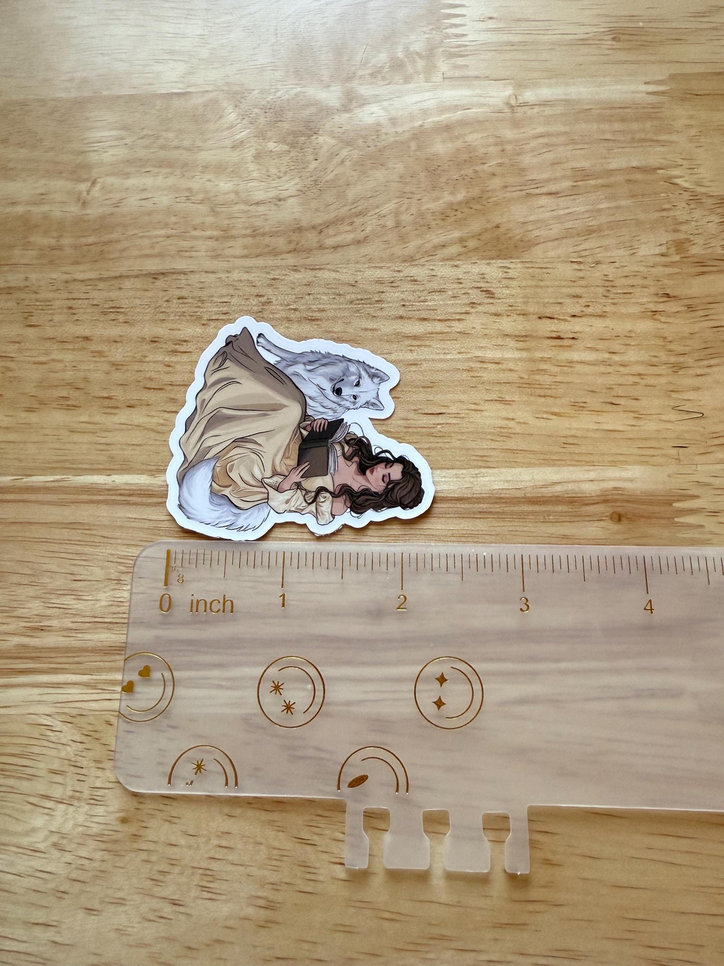 Belle Reading with White Wolf Sticker – Fantasy Vinyl Decal for Book Lovers & Fairytale Fans - The Sticker Era