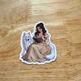 Princess Reading with White Wolf Sticker | Fantasy Vinyl Decal by The Sticker Era