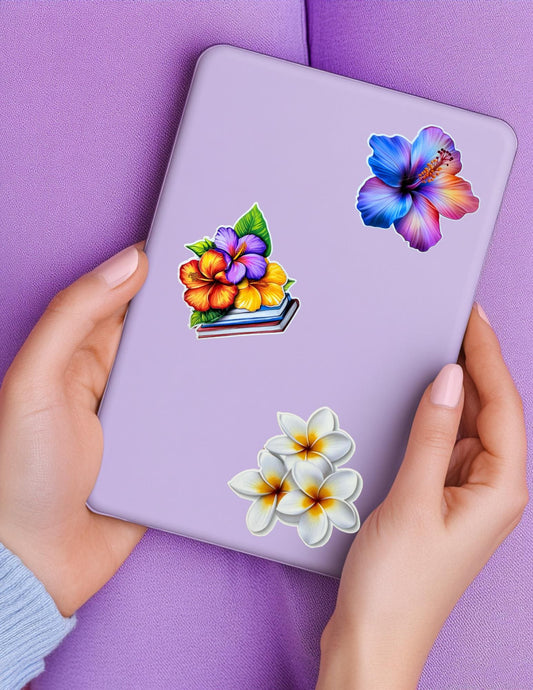 Vibrant Hawaiian Hibiscus Sticker Bundle – Tropical Floral Vinyl Decals for Journals & Planners - The Sticker Era
