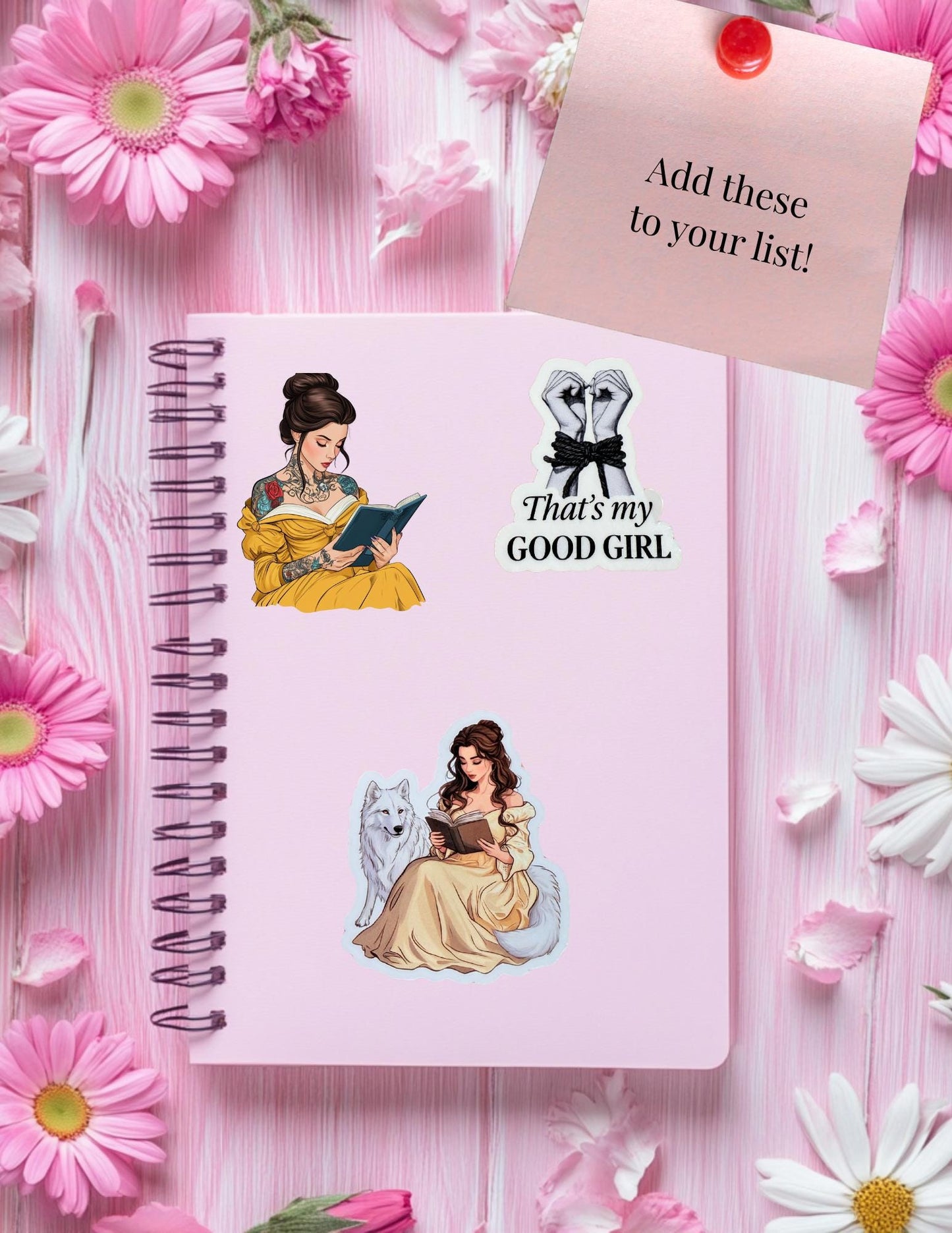 Belle Reading with White Wolf Sticker – Fantasy Vinyl Decal for Book Lovers & Fairytale Fans - The Sticker Era