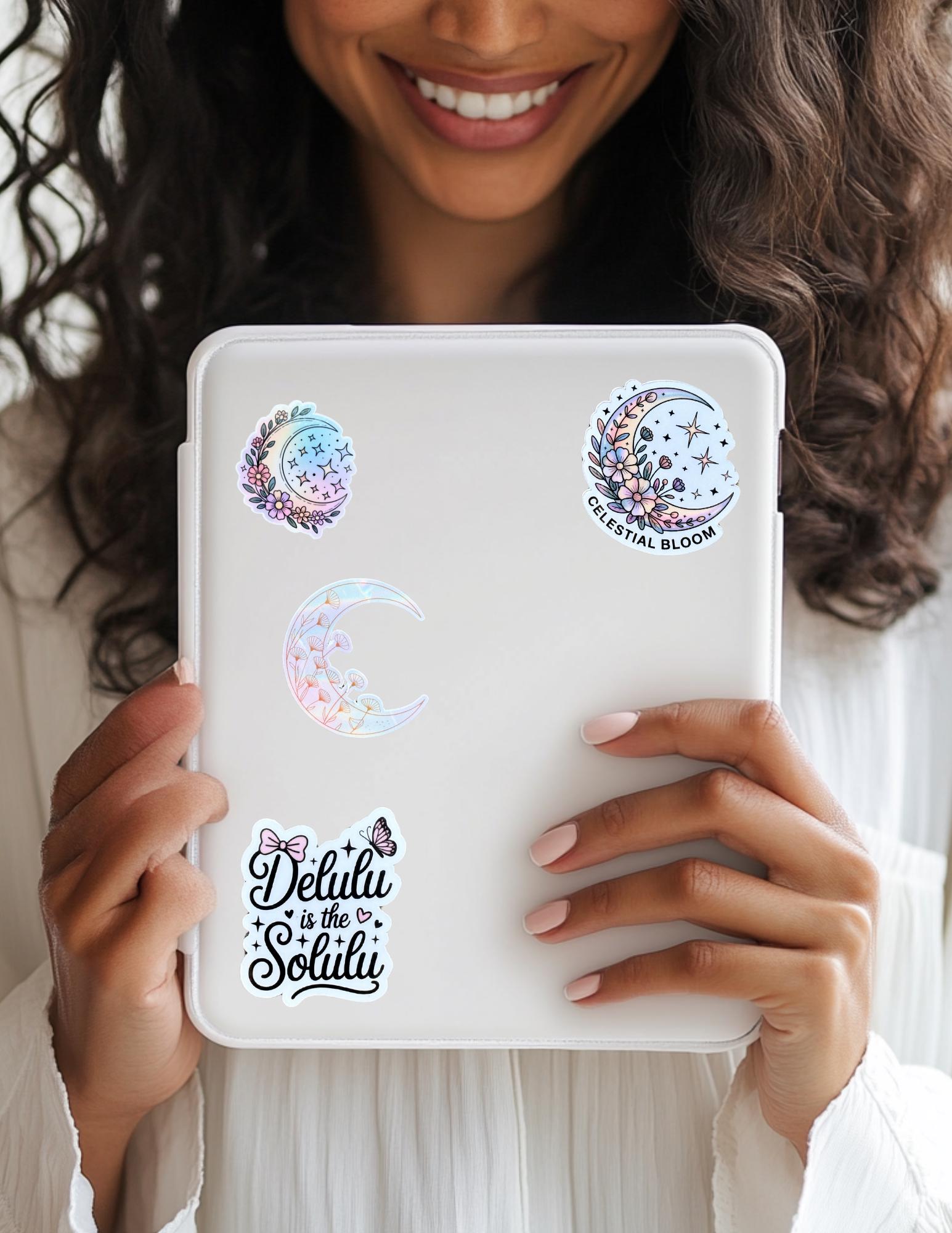Holographic Moons Sticker – Celestial Vinyl Decal with Moon Phases for Journals, Laptops & Planners - The Sticker Era