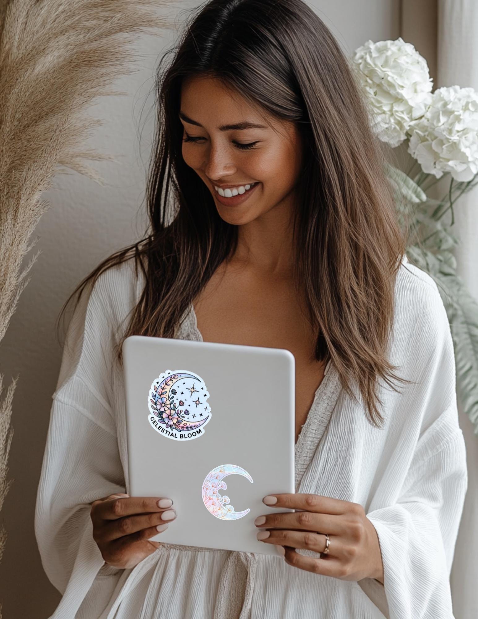 Holographic Moons Sticker – Celestial Vinyl Decal with Moon Phases for Journals, Laptops & Planners - The Sticker Era