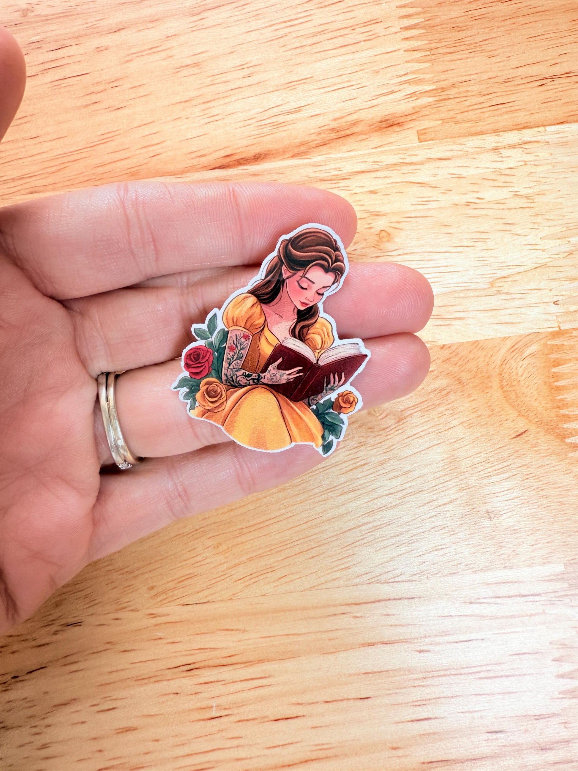 Belle Tattoo Sticker – Bookish Vinyl Decal Featuring a Tattooed Princess Reading Her Favorite Book - The Sticker Era