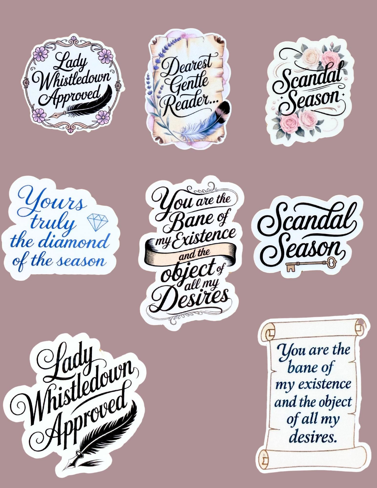 Bridgerton Inspired Waterproof Sticker Pack - Queen Charlotte, Lady Whistledown, Regency Era TV Show Gift - The Sticker Era