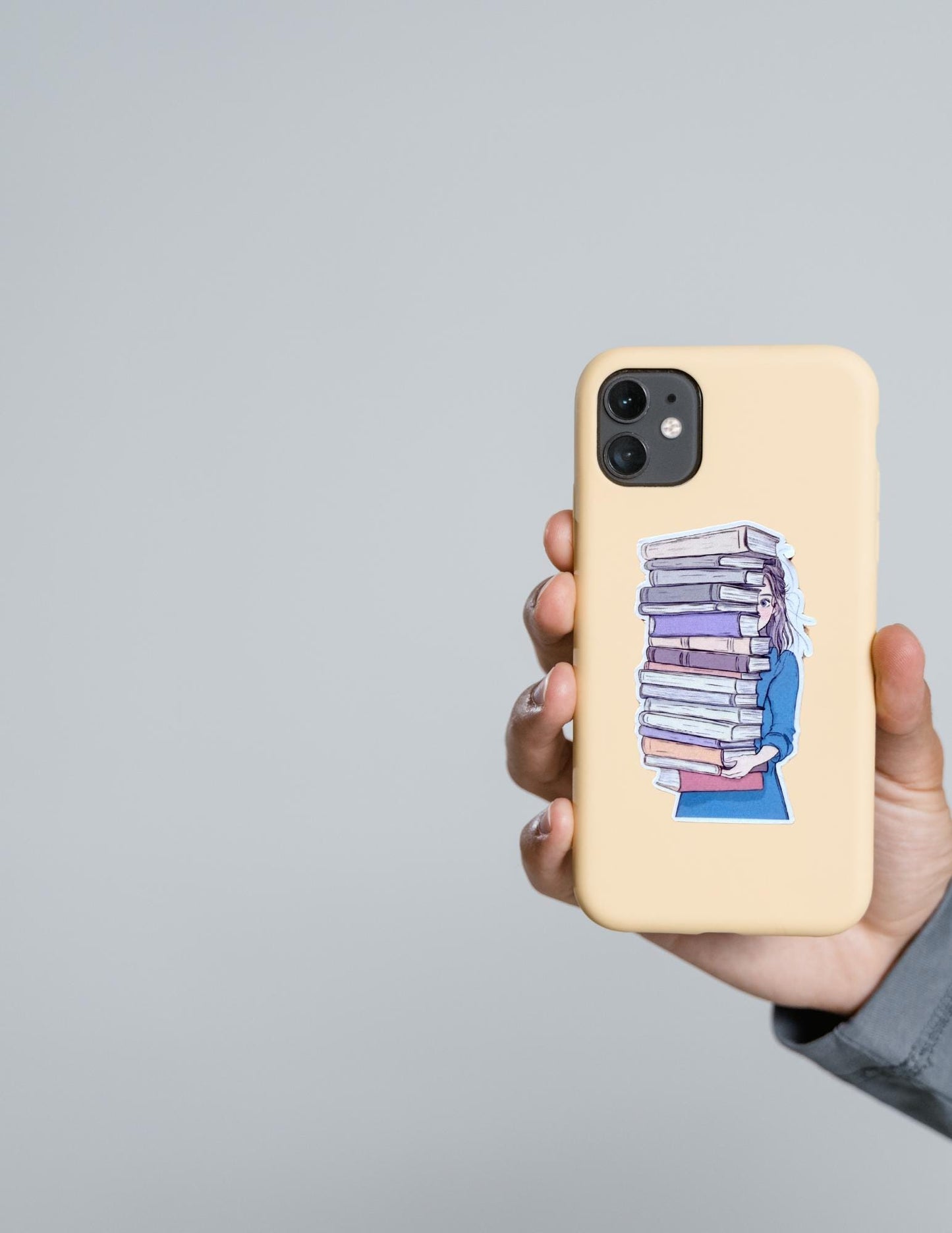 Book Hoarder Sticker – Girl Peeking with Huge Stack of Books, Bookish Vinyl Decal for Readers & Journal Lovers - The Sticker Era