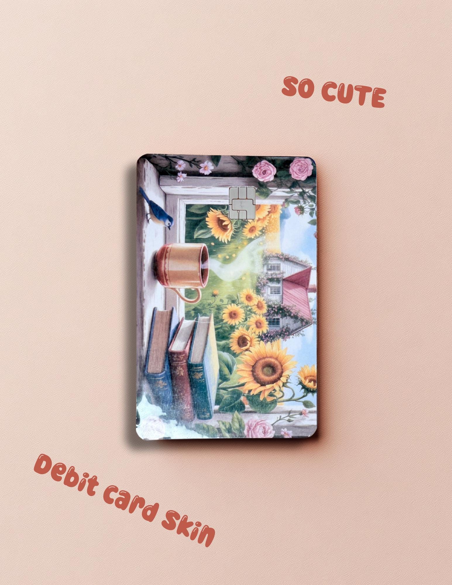 Sunflower Cottage Debit Card Skin: Bookish Coffee Window Vinyl Cover for Readers & Dreamers - The Sticker Era