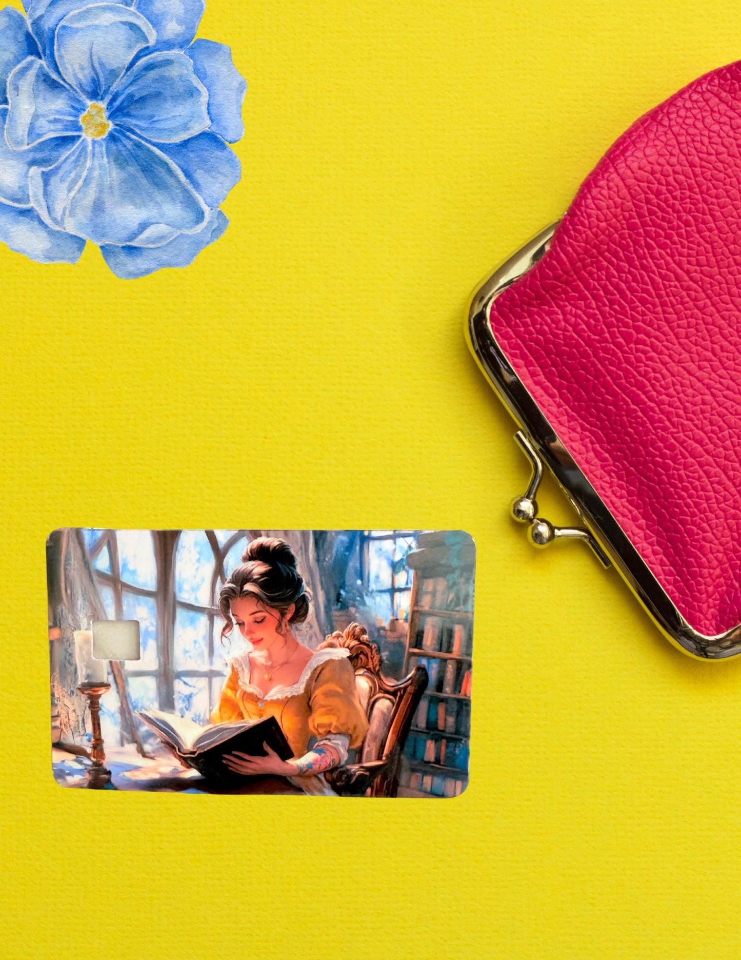 Bookish Belle Debit Card Skin | Romantic Reader Fairytale Vinyl Cover | Woman Reading by Candlelight Card Decal | Magical Library Book Lover Gift - The Sticker Era