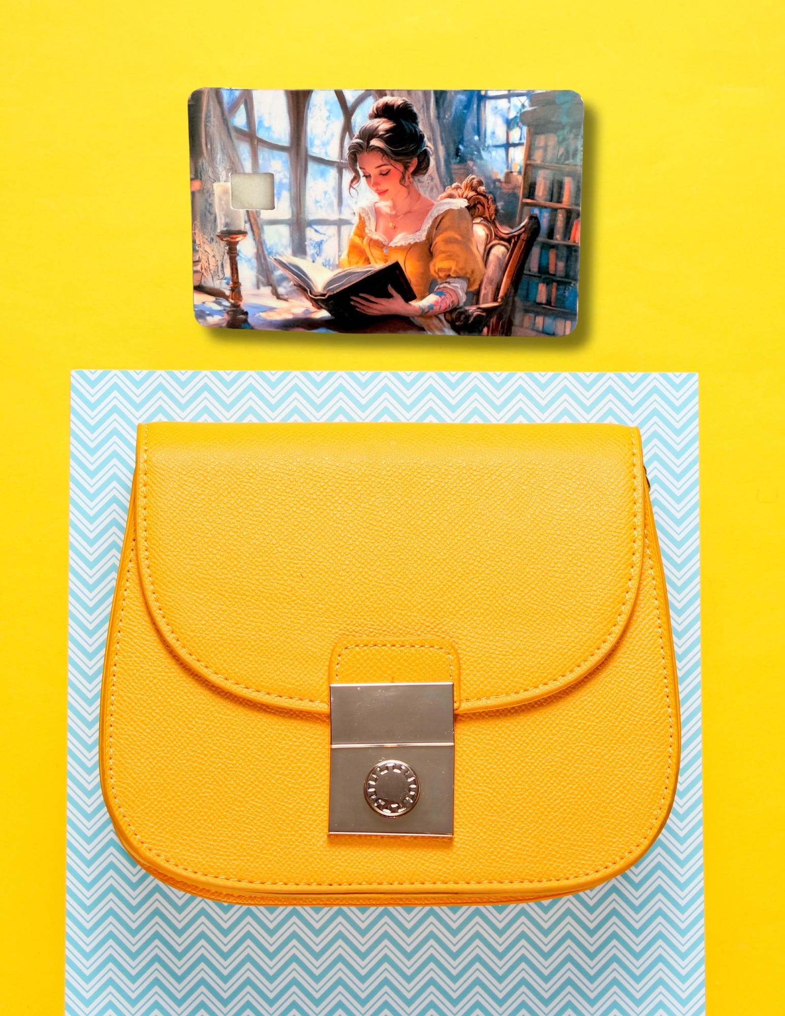 Bookish Belle Debit Card Skin | Romantic Reader Fairytale Vinyl Cover | Woman Reading by Candlelight Card Decal | Magical Library Book Lover Gift - The Sticker Era