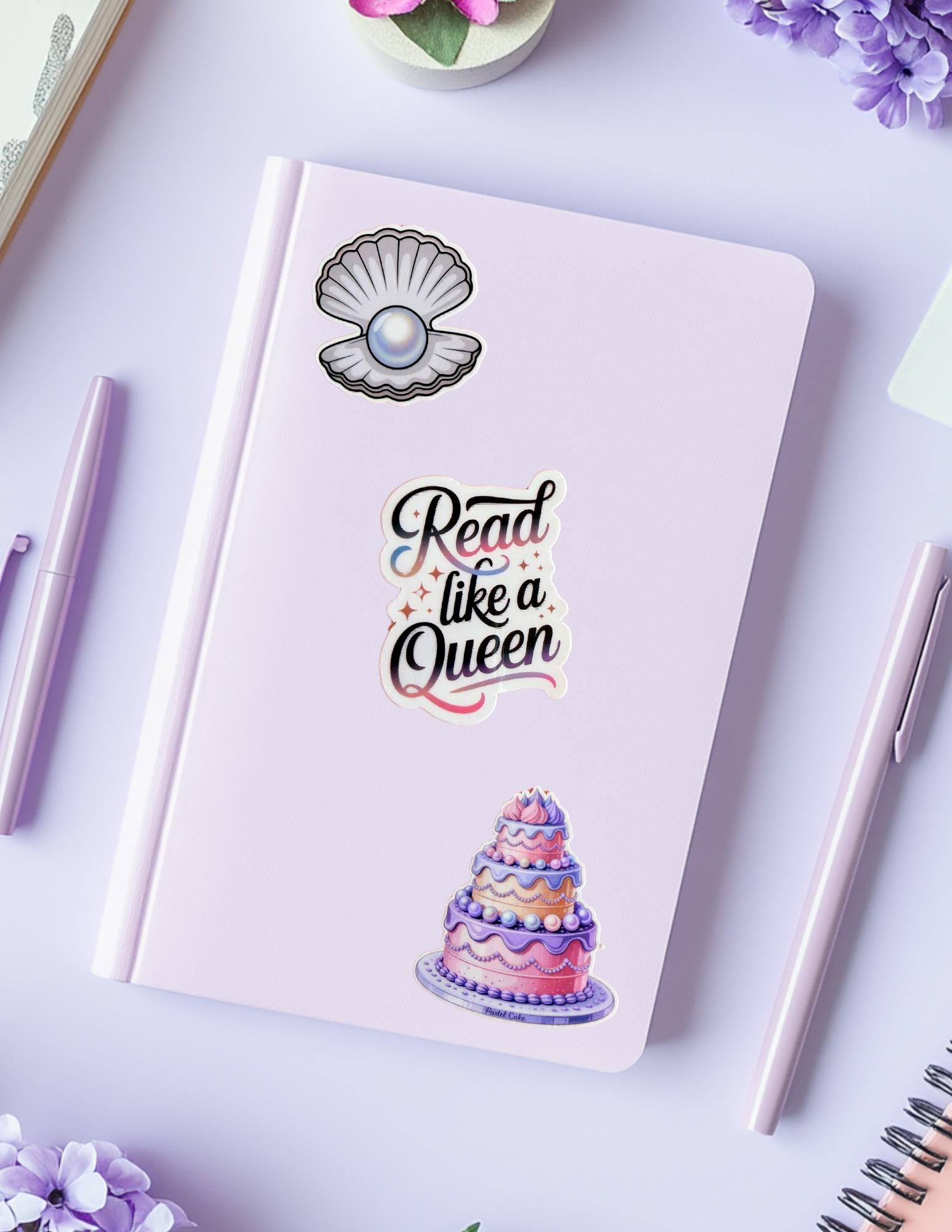 Whimsical Sticker Pack – Read Like a Queen, Cake & Clam Vinyl Decals for Bookish Fantasy Girls - The Sticker Era