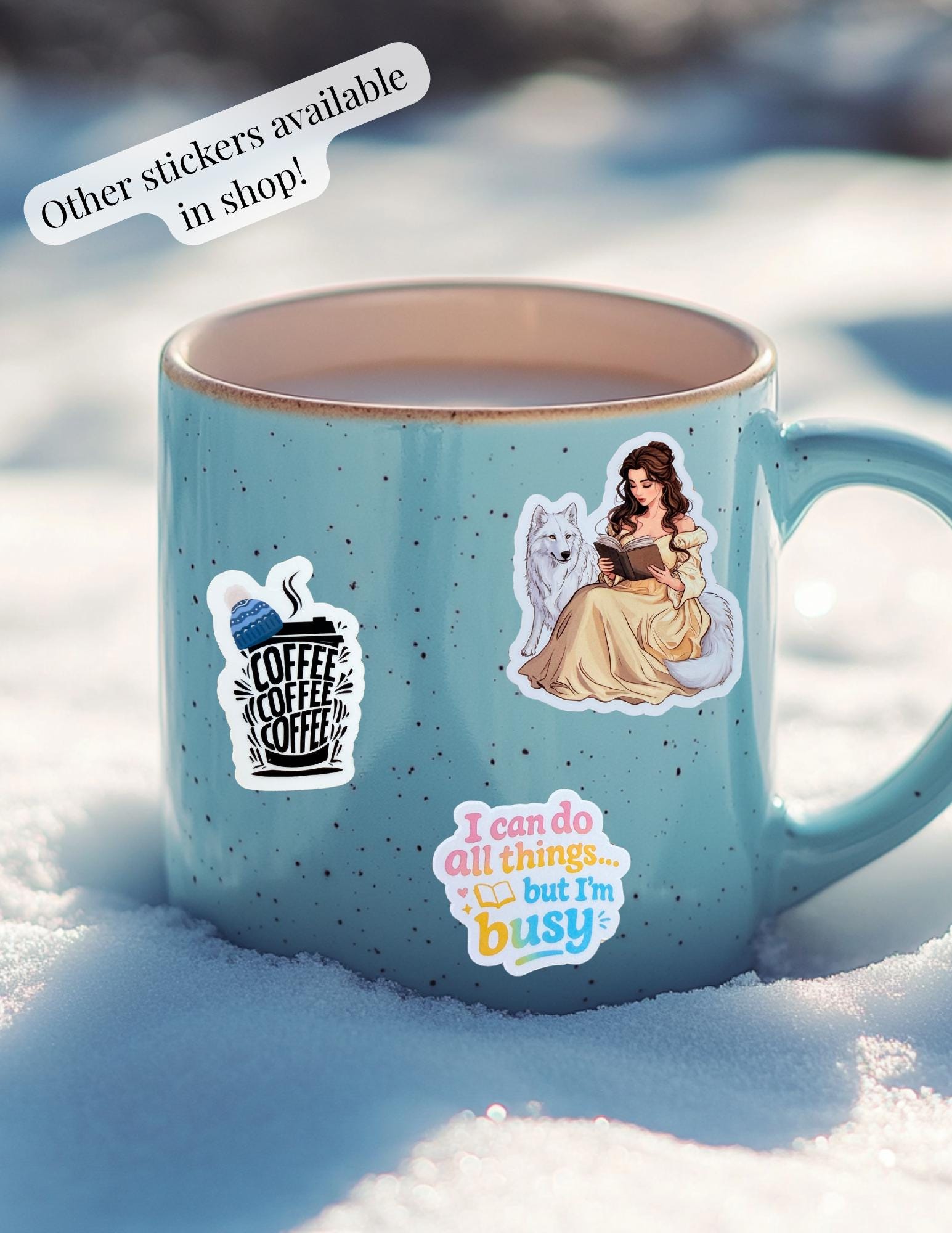 Gilmore Girls coffee cup sticker handheld size reference by The Sticker Era