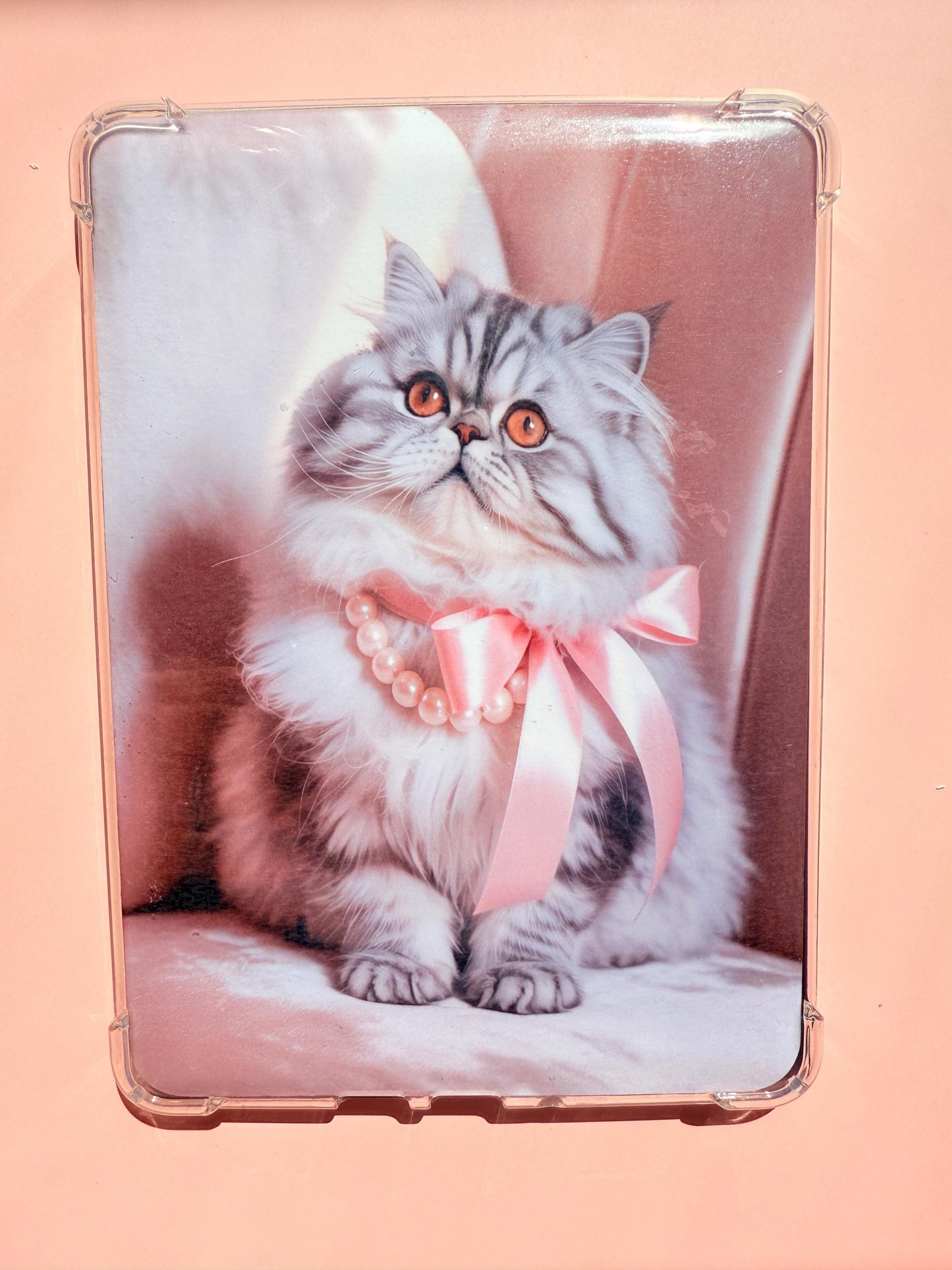 Glamour Cat Kindle Insert – Shipped Kindle Case Decor, Coquette Kitty Aesthetic, Pink Ribbon Bookish Gift - The Sticker Era